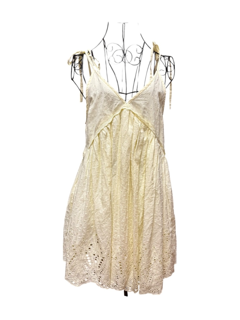 ASOS Cream Yellow Eyelet Tie-Shoulder Sundress
